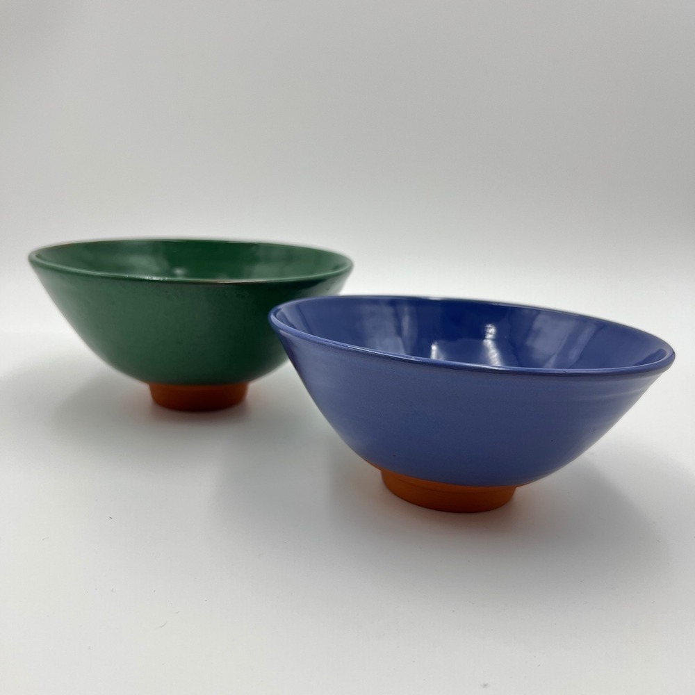 Kathryn Berd Studio Pottery Bowls Set of 2 Blue Green Glazed Redware‎ USA Made